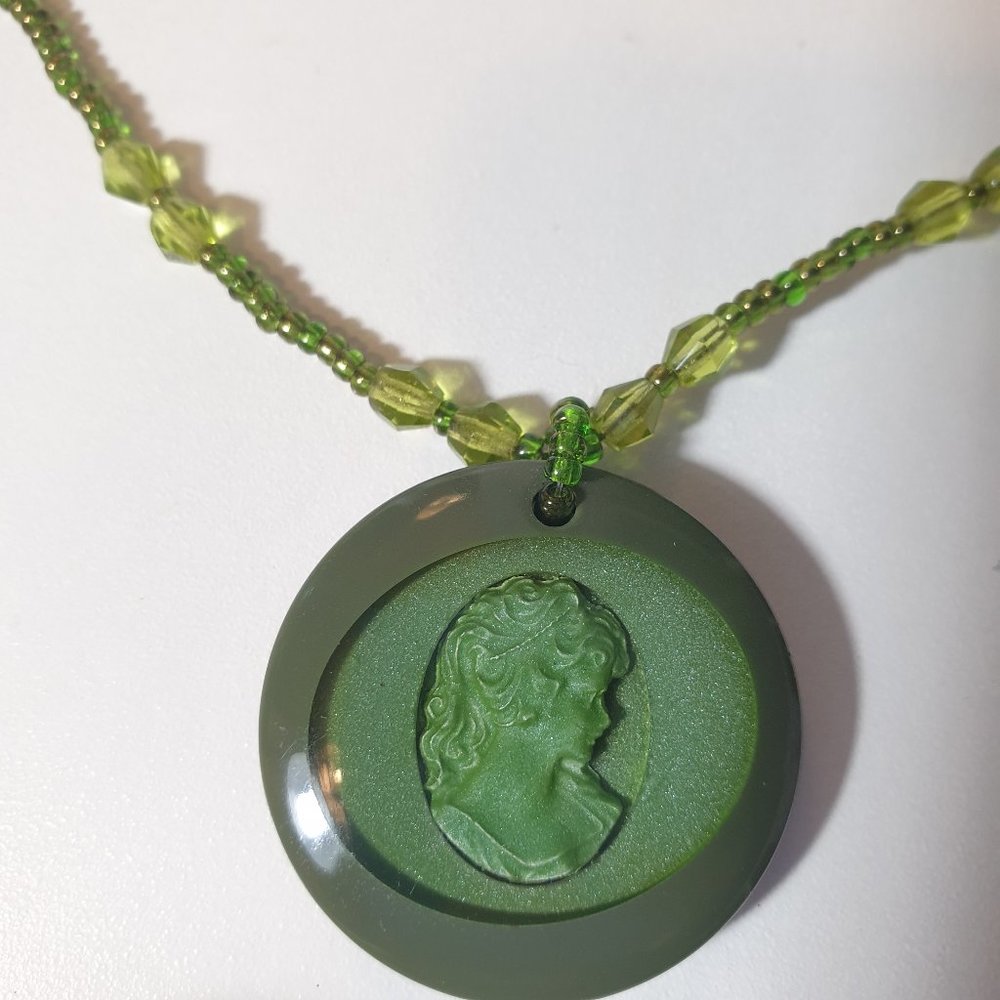Vintage Cameo Necklace + Checked Pattern Plastic Ring